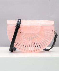 Acrylic Basket Evening Clutch Bag Women Hollow Out Stone Pattern Half Moon Acrylic Beach Handbag Beaded Shoulder Bag Holiday