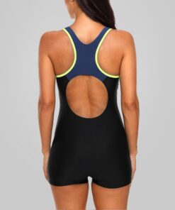 Charmleaks Women One-piece Sports Swimwear Sport Swimsuit Colorblock Anthletic Open Back Beach Wear Fitness Bathing Suits