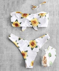 Sunflower print Women Bikini Set Tube top Brazilian Bathing Suit Push-Up Swimsuit Bathing maillot de bain femme