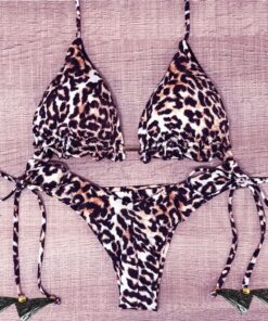 Women Bikini Swimming Set Push-up Animal Print Leopard High Waist Beach Swimsuit bandeau Padded Bra Bathing Suit Swimwear#20