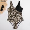 Riseado Leopard One Piece Swimsuit Ruffle Swimwear Women U-back Beach Wear Patchwork Swimming Suit 2020 Summer Bathing Suits