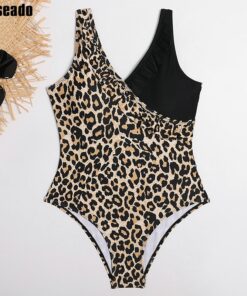 Riseado Leopard One Piece Swimsuit Ruffle Swimwear Women U-back Beach Wear Patchwork Swimming Suit 2020 Summer Bathing Suits