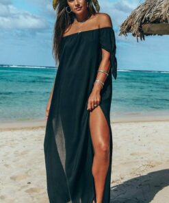 Summer New Arrival Women Dress Cover-Ups Sexy Ruffle Off Shoulder Beachwear See-through Chiffon Maxi Dresses Beach Sundress