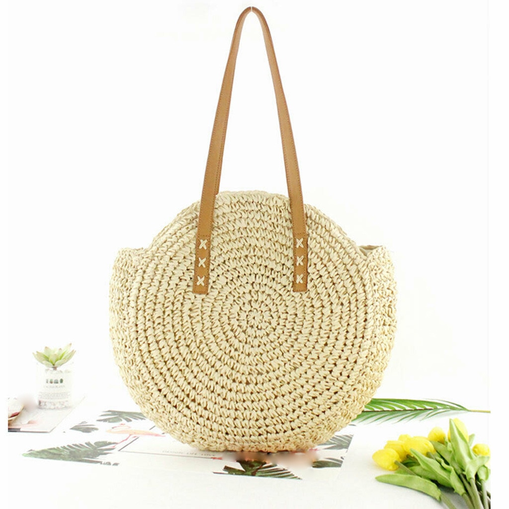 Round-Straw-Beach-Bag-Vintage-Handmade-Woven-Shoulder-Bag-Raffia-circle-Rattan-bags-Bohemian-Summer-Vacation-Casual-Bags## Round Straw Beach Bag Vintage Handmade Woven Shoulder Bag Raffia circle Rattan bags Bohemian Summer Vacation Casual Bags##