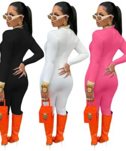 XL019 Fall 2020 Fashion Sporty Casual Fitness Rompers Womens Jumpsuit Long Sleeve solid color Bodycon One Piece Jumpsuits