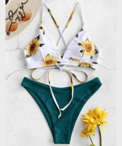 Sunflower Printed Swimwear Women Brazilian Bikini Swimsuit Female Thong Bikini Set Bathing Suit Push Up Flower Biquini Swimsuit