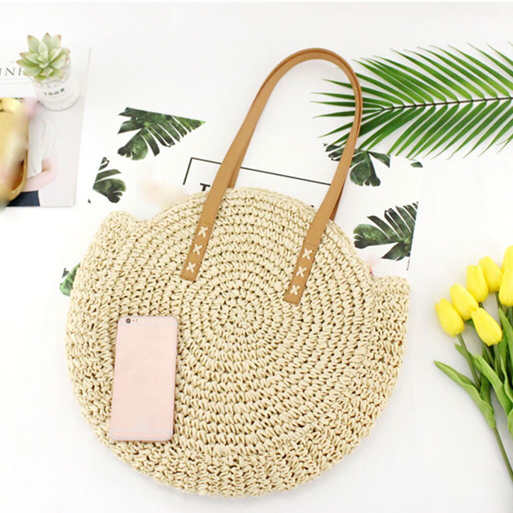 Round-Straw-Beach-Bag-Vintage-Handmade-Woven-Shoulder-Bag-Raffia-circle-Rattan-bags-Bohemian-Summer-Vacation-Casual-Bags## Round Straw Beach Bag Vintage Handmade Woven Shoulder Bag Raffia circle Rattan bags Bohemian Summer Vacation Casual Bags##